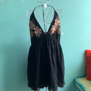 Free People Black Floral Halter Dress